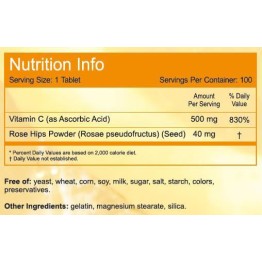 VITAMIN C-500 (with Rose Hips & Bioflavonoids) NOW FOODS 100tabs ΒΙΤΑΜΙΝΗ C